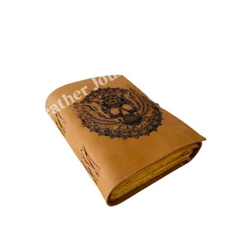 Winged Skull Leather Journal Vintage Embossed Cover Blank Deckle Edge Pages Gothic Writing Notebook for Art Sketching Journaling Travel Notes and Unique Gift